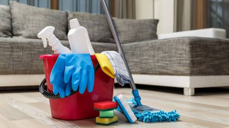Cleaning supplies ready for a fresh home clean