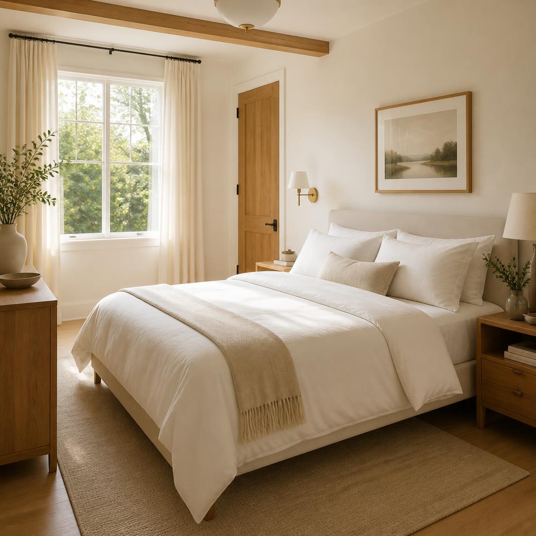 residential cleaning — Freshly made bedroom